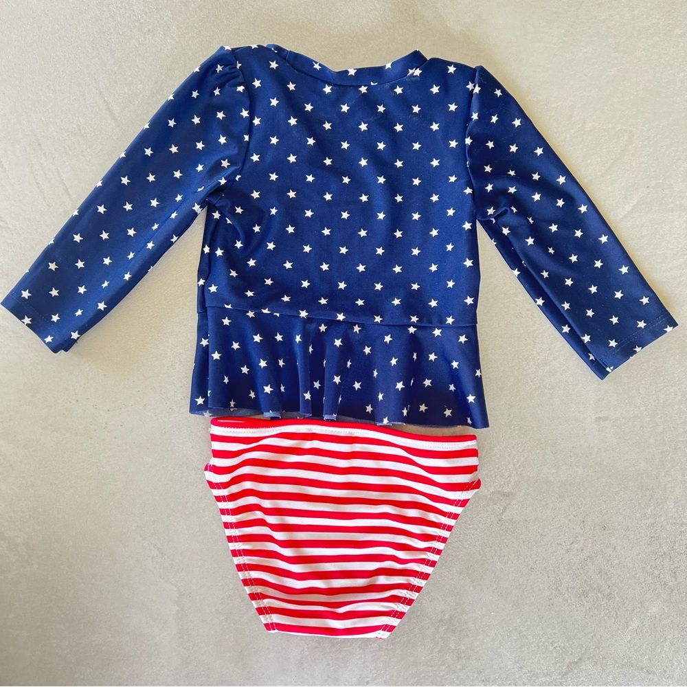 CAT & JACK 4th‎ of July Stars & Stripes Rashgaurd baby swimsuit, 12m - Picture 4 of 7